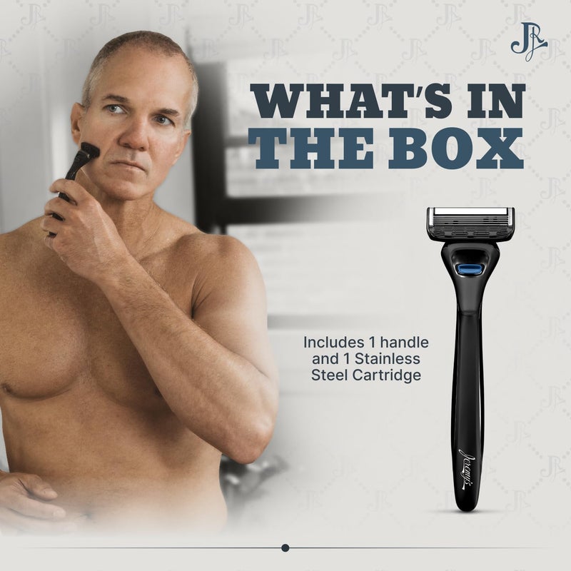 Jeremy's Razors for Men: Precision 5 Blade Razor - Stainless Blades, Lubricating Strip, Precision Trimmer - Men's Shaving Essentials Kit, Travel Shaver Face Body Head Shavers (1 Razor 1 Cartridge) - Image 2